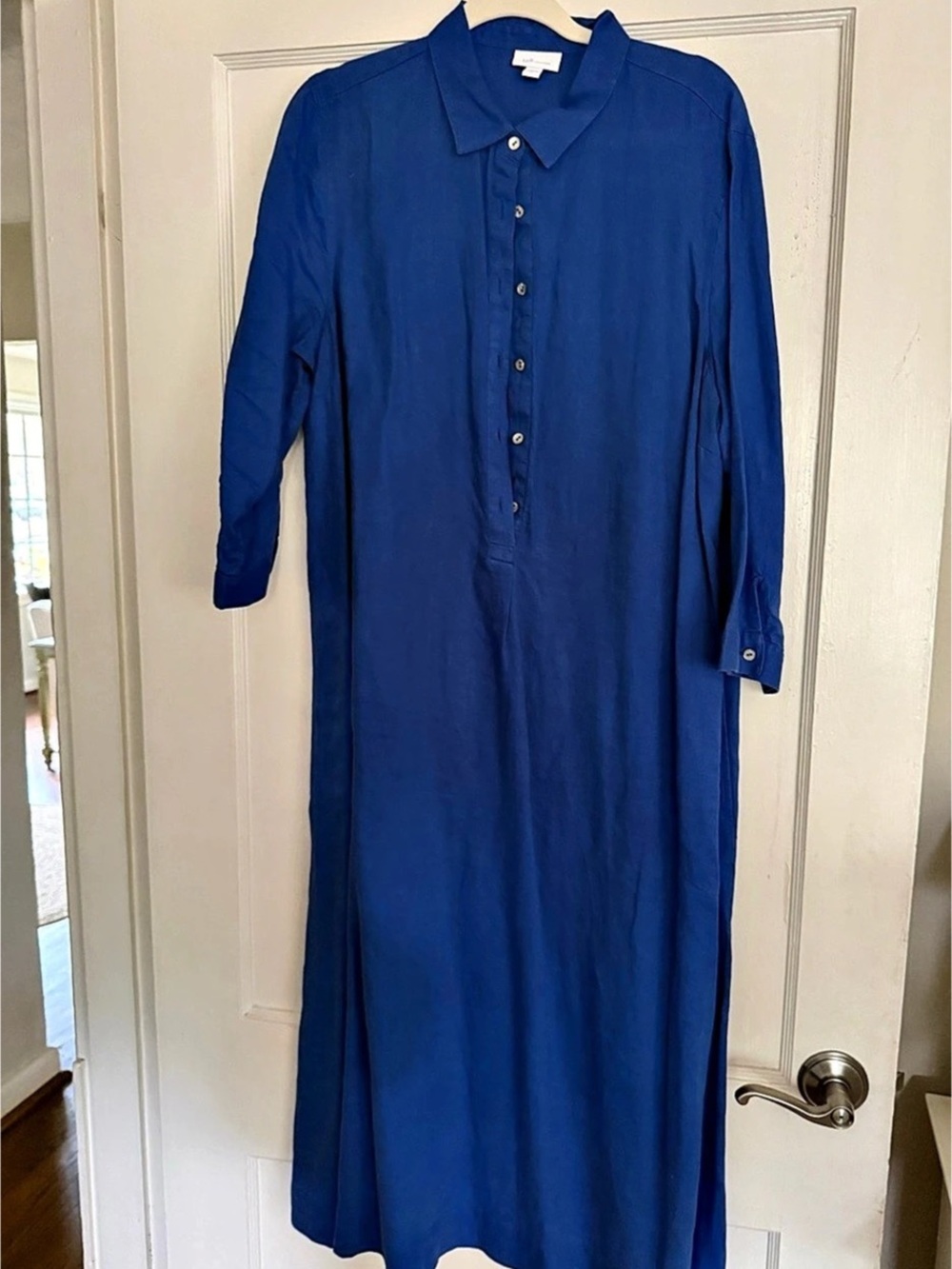 J. Jill Love Linen Button-Front Shirt Dress Blue Large